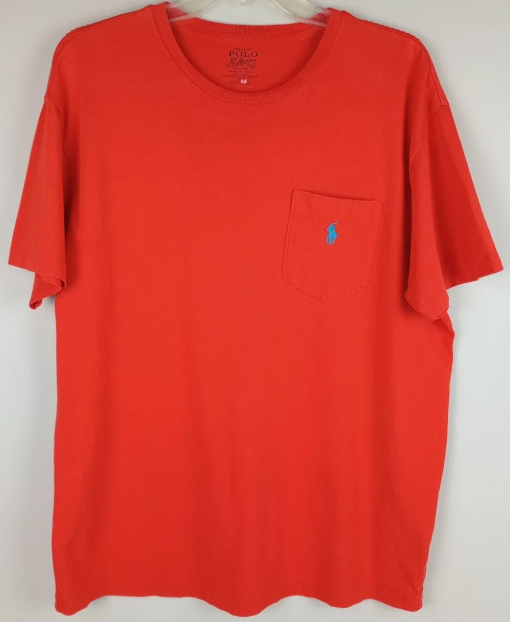 Polo Ralph Lauren Mens M Red Chest Pocket Blue Pony Logo Short Sleeve Tshirt